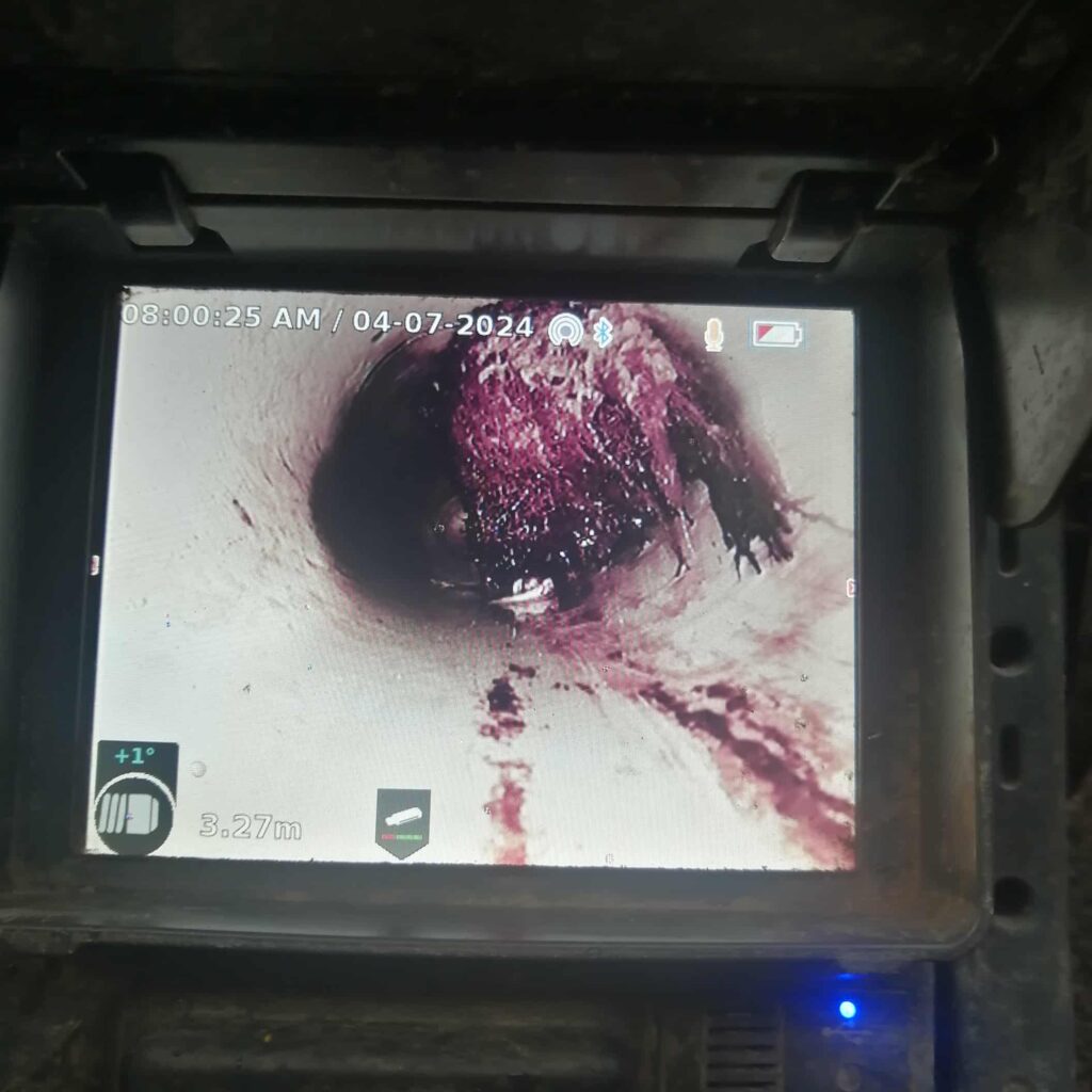 Blocked drainage (pipe) inspected by CCTV plumbing camera